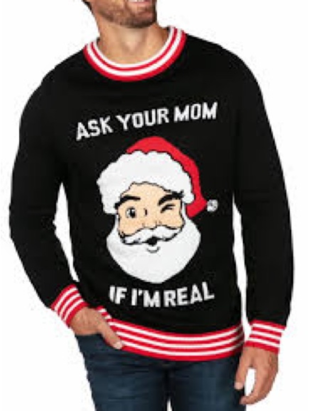 Tipsy Elves Men's Naughty Christmas Santa Graphic Sweater - 'Ask Your Mom', NWT